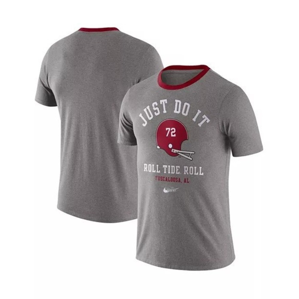 Nike Alabama Crimson Tide Ringer Helmet Gray Tri-Blend T-Shirt Men's Medium